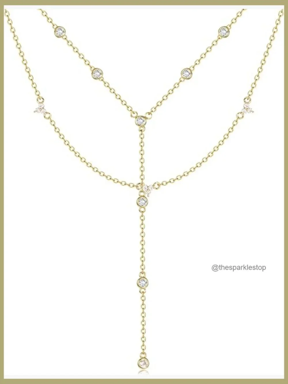 Double Layer Gold Plated Y Necklace & Choker Set with CZ Pendants